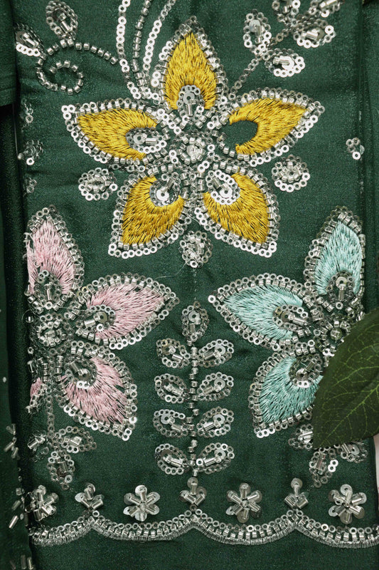 DCSS37 | Bottle Green Stone Work Silk Saree with Swarovski & Aari Blouse