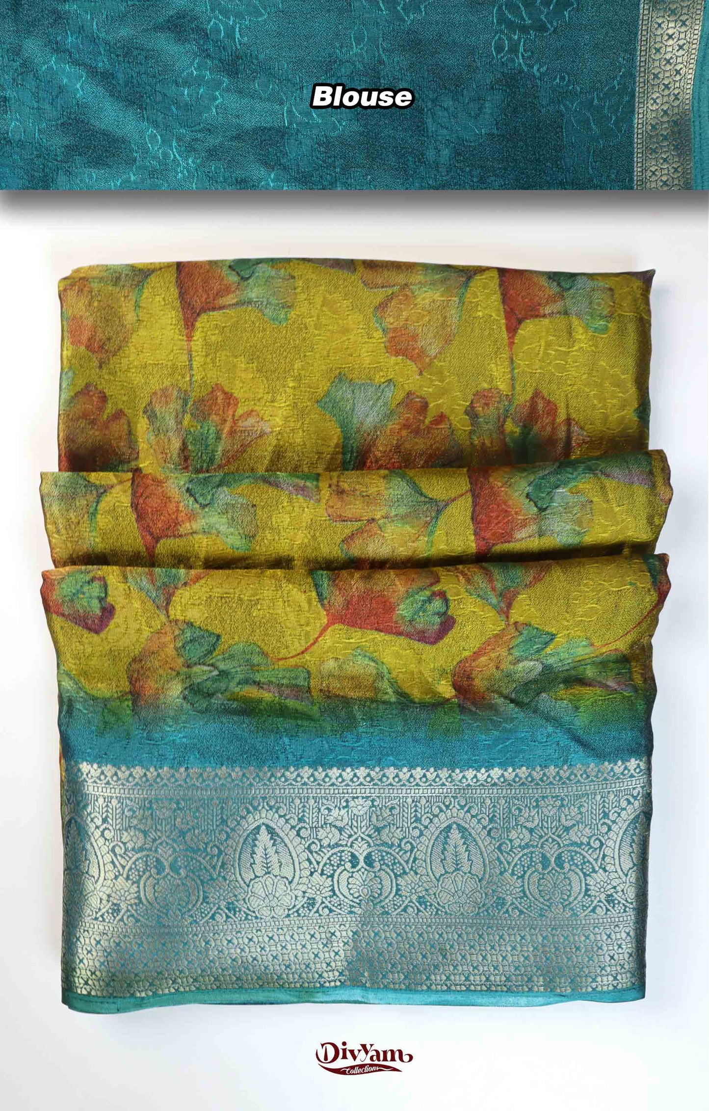 DC259 | Fancy Moss Georgette Silk Saree with Floral Design & Jacquard Border