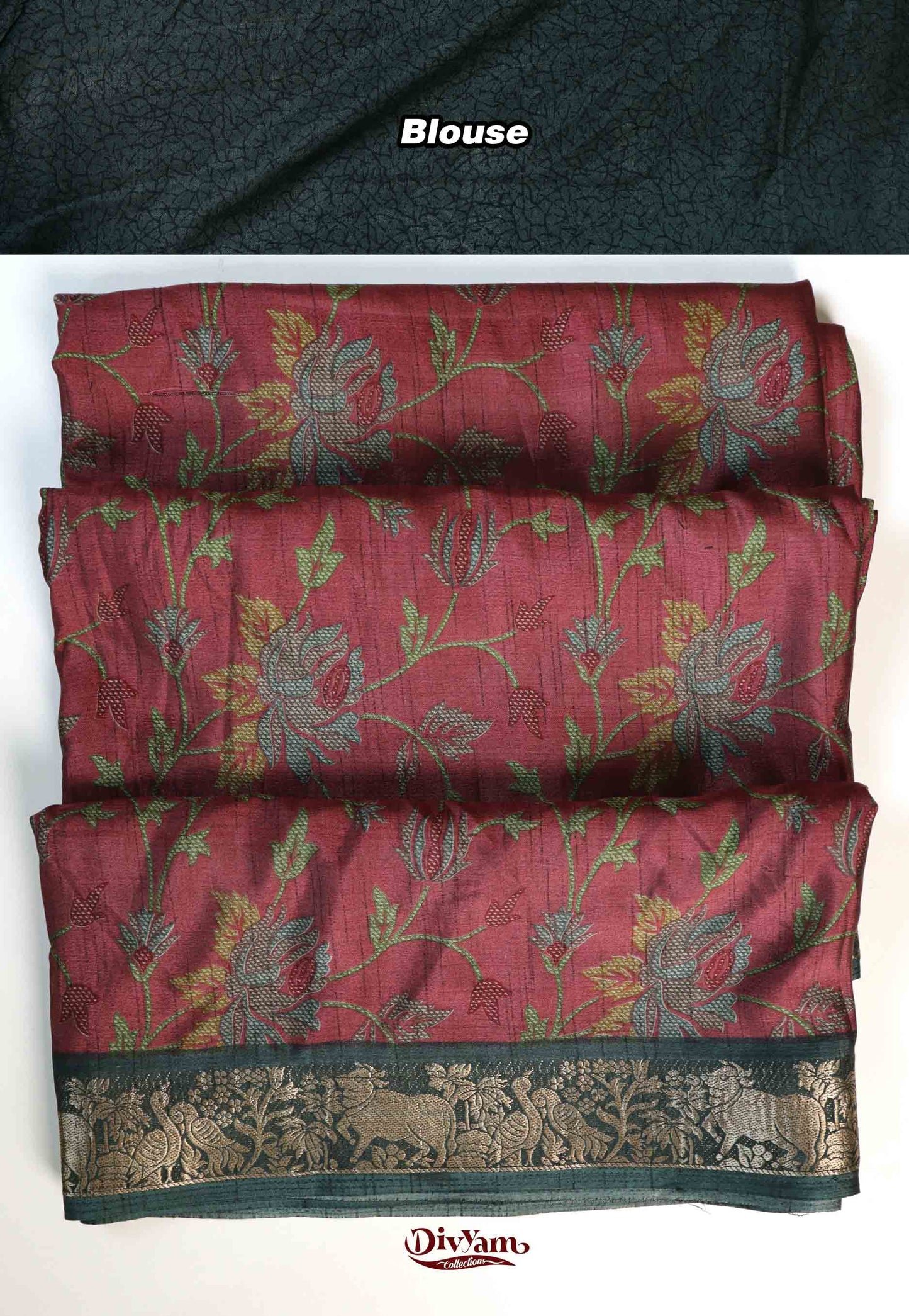DC196 | Maheshwari Silk Floral Print Saree with Pichwai Jari Border