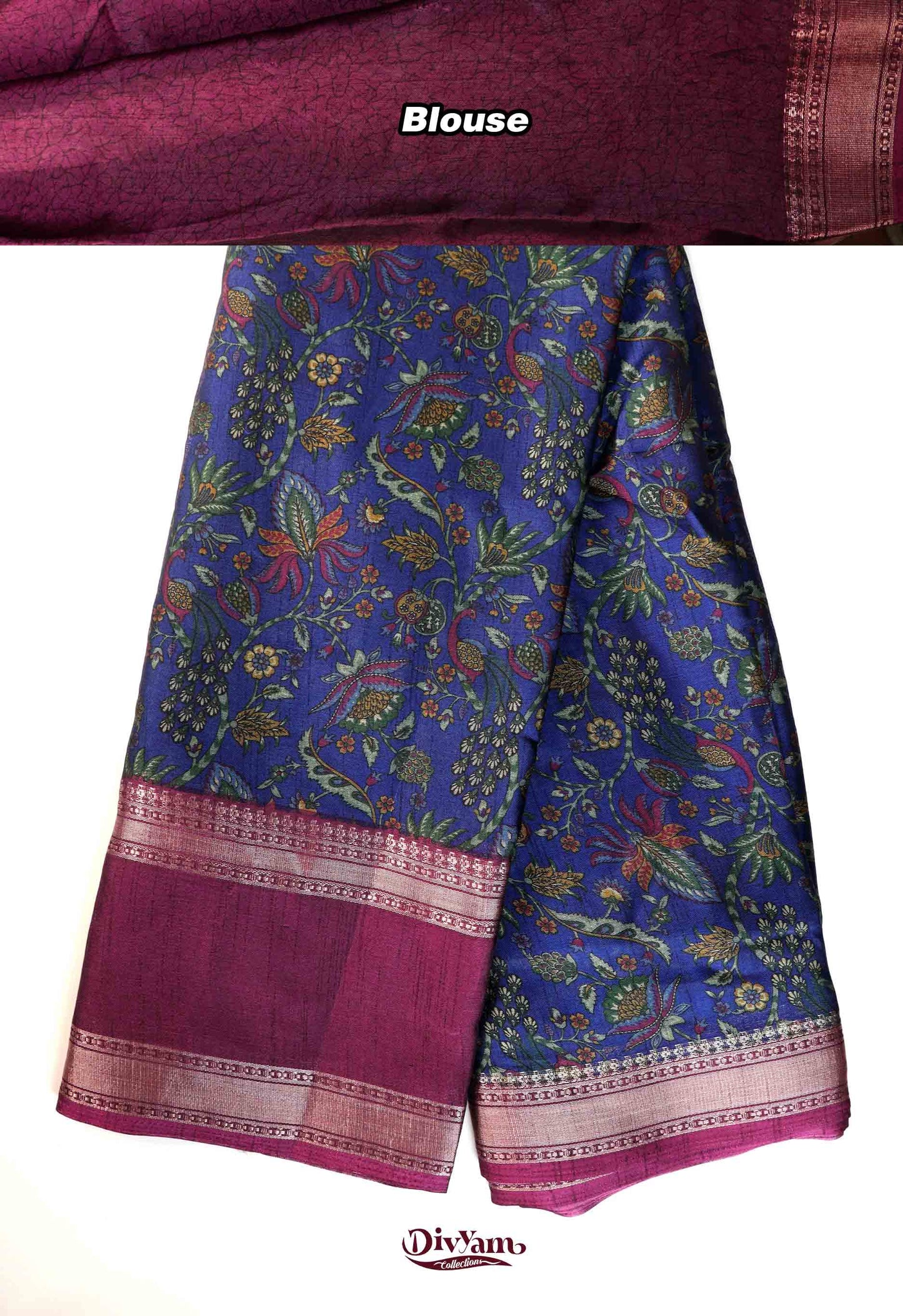 DC266 | Maheshwari Silk Saree with Kalamkari Design & Gap Border
