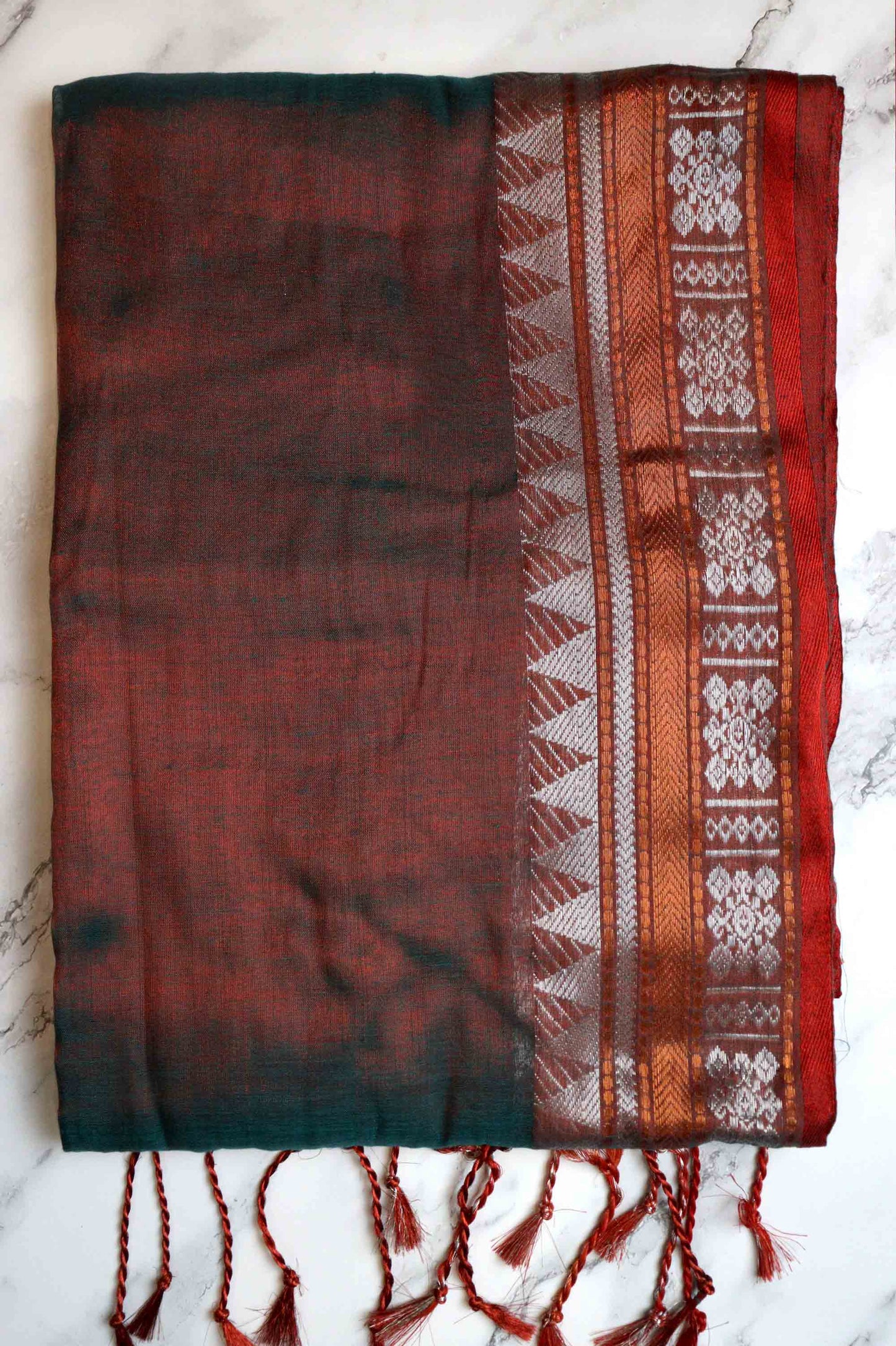 DC109 | Tissue Cotton Dual Tone Saree with Silver & Gold Zari | Lightweight Elegant Saree